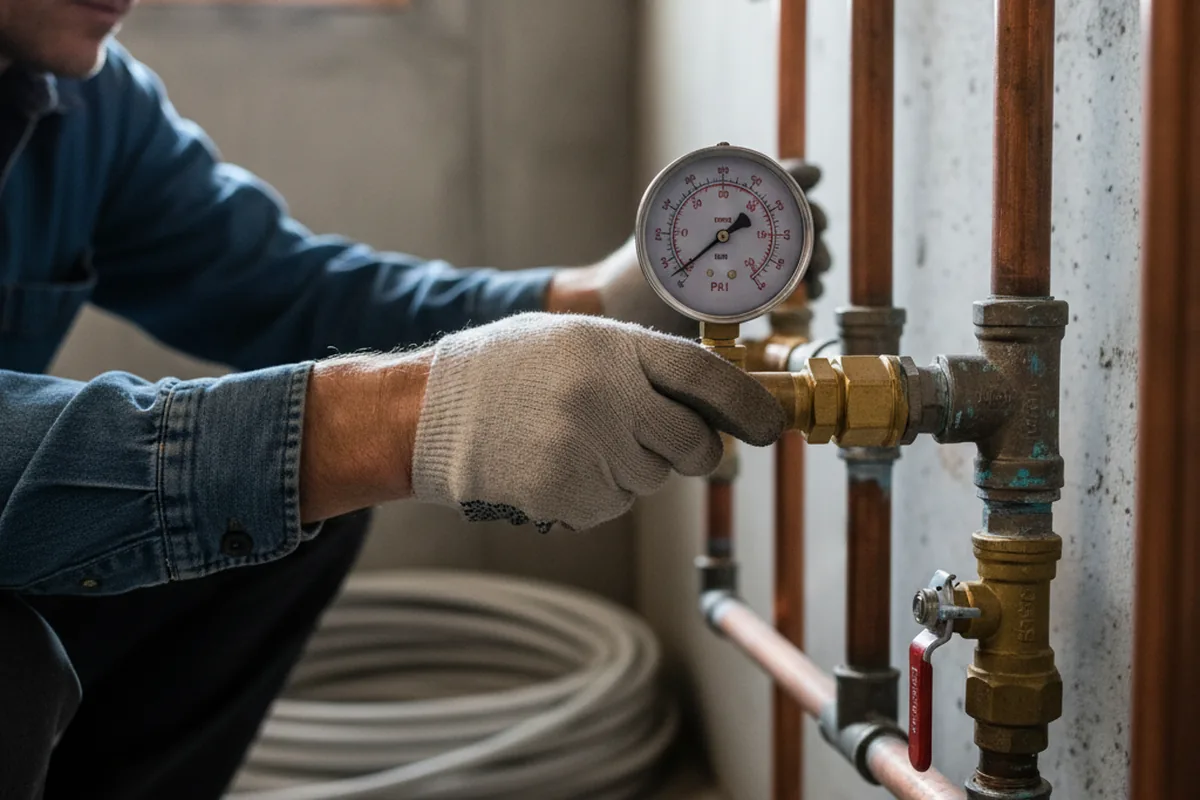 Pressure testing a repaired line during Water Line Repair in Mouthcard